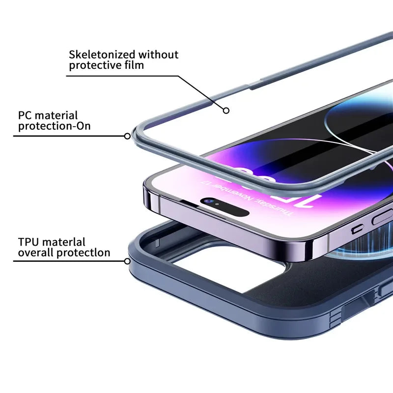 Magnetic Armor Otter Series Box Case for Iphone 16 Pro Max 12 13 14 15 plus Magsafe Case Hybrid Heavy Drop Shockproof Cover