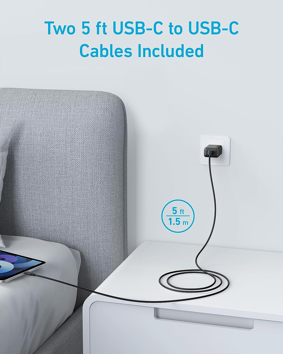 Iphone 15 Charger,  USB C Charger, 2-Pack 20W Dual Port USB Fast Wall Charger, USB C Charger Block for Iphone 15/15 Pro/15 Pro Max/Ipad Pro/Airpods and More (2-Pack 5 Ft USB-C Cable Included)