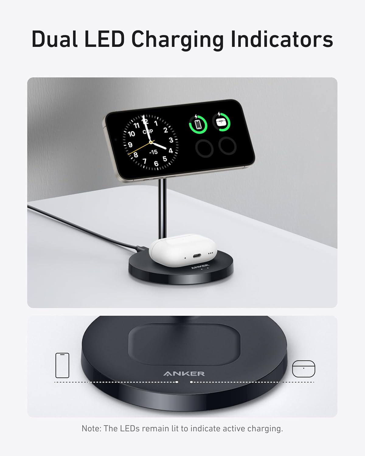 Magsafe Compatible Maggo Charger Stand, Iphone 16 Wireless Charger, 2-In-1 Charging Station, Qi2 Certified 15W Max Charging, for Iphone 16/15/14/13/12, Airpods Pro (Black, No Adapter)
