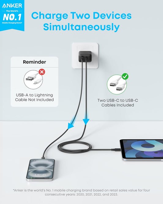 Iphone 15 Charger,  USB C Charger, 2-Pack 20W Dual Port USB Fast Wall Charger, USB C Charger Block for Iphone 15/15 Pro/15 Pro Max/Ipad Pro/Airpods and More (2-Pack 5 Ft USB-C Cable Included)