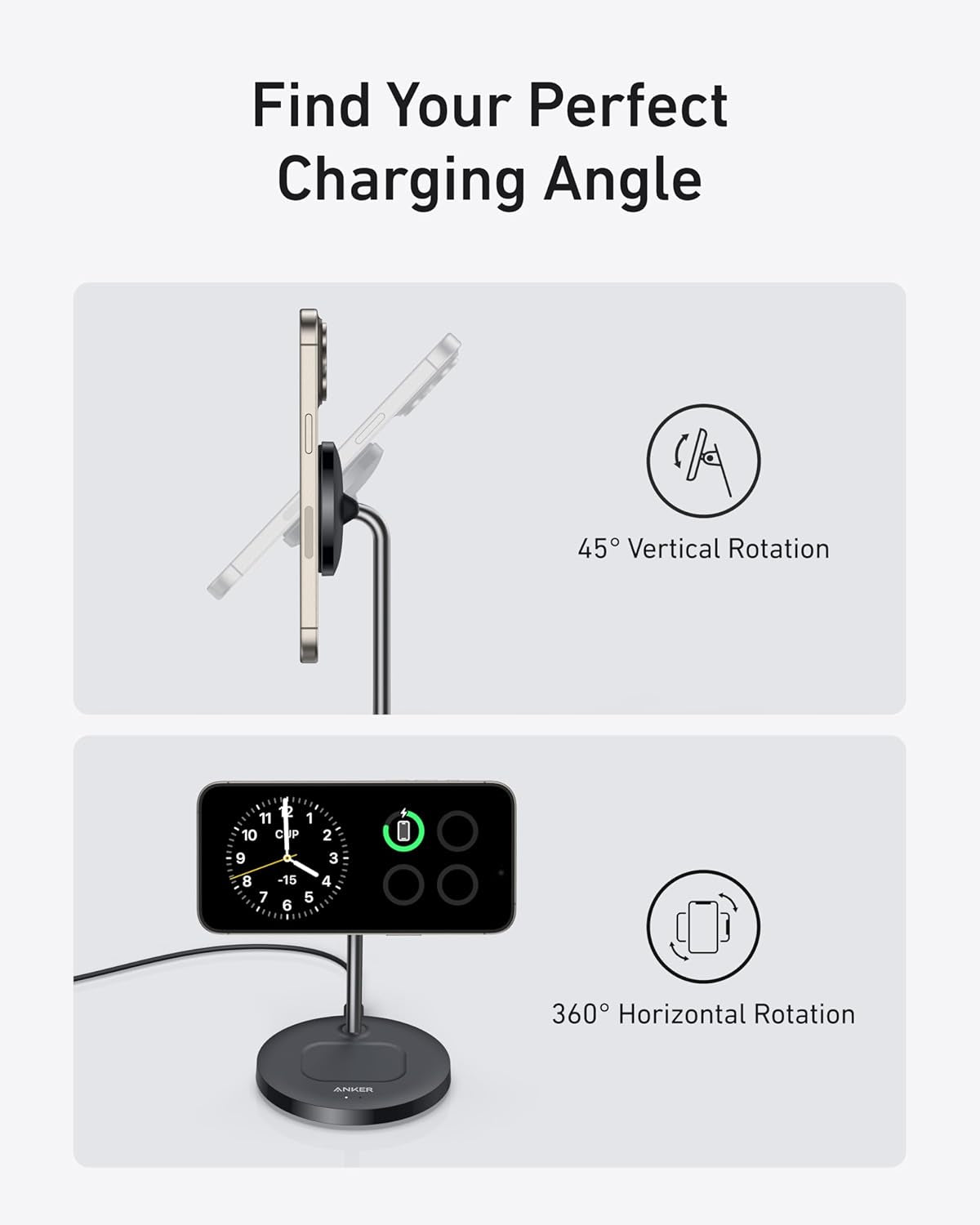 Magsafe Compatible Maggo Charger Stand, Iphone 16 Wireless Charger, 2-In-1 Charging Station, Qi2 Certified 15W Max Charging, for Iphone 16/15/14/13/12, Airpods Pro (Black, No Adapter)